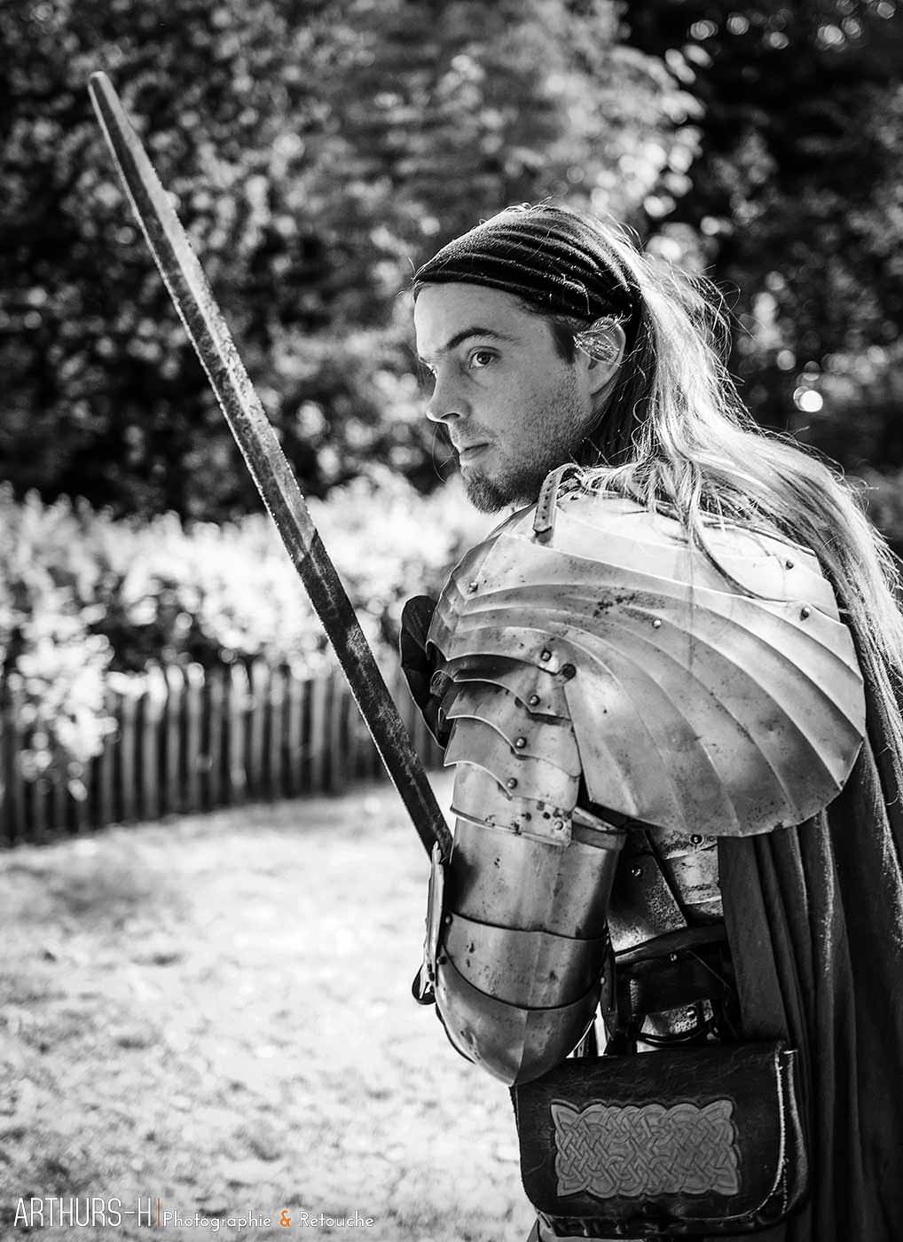 photographe reportage : portrait médiéval en noir et blanc